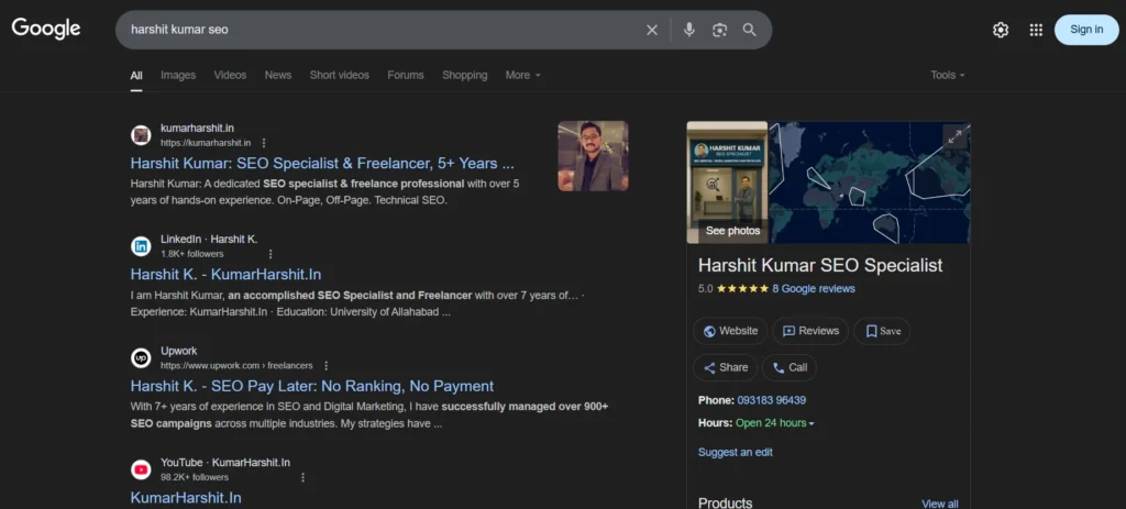SEO Case STUDY SERP Result