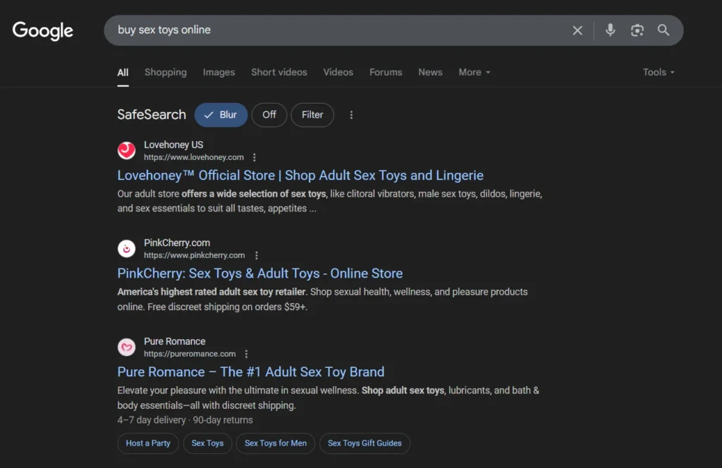 google serp sex toy seo