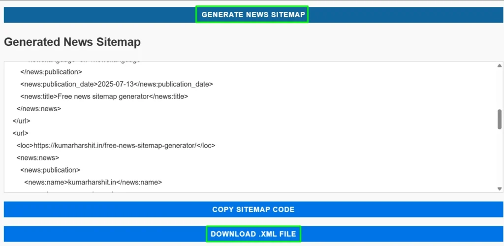 news sitemap generate