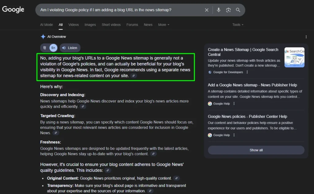 news sitemap rule