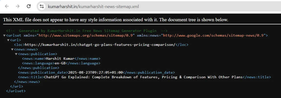 Generated XML News Sitemap