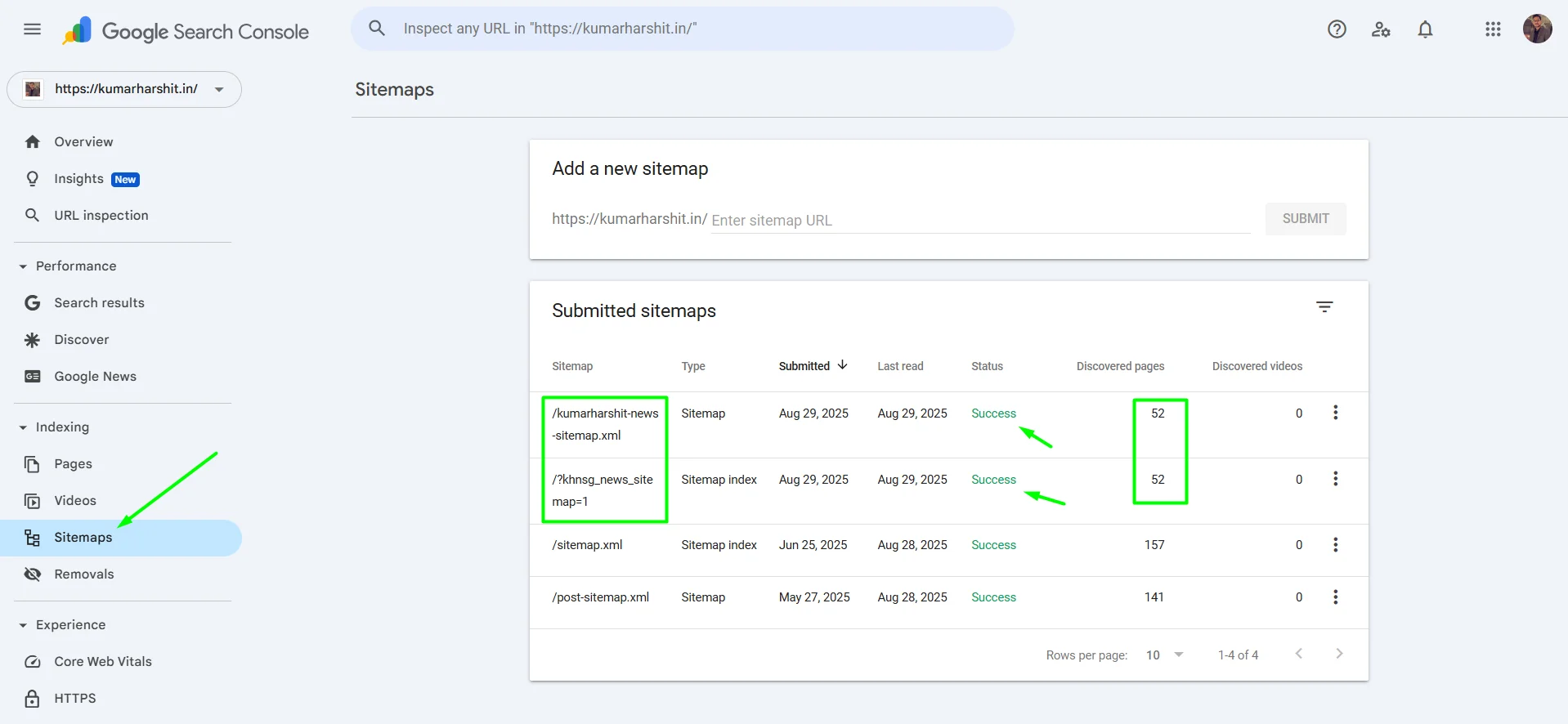 Successful sitemap submission in Google Search Console