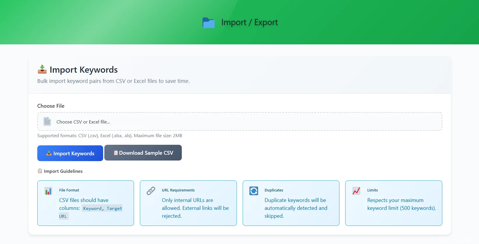 Import Export Functionality