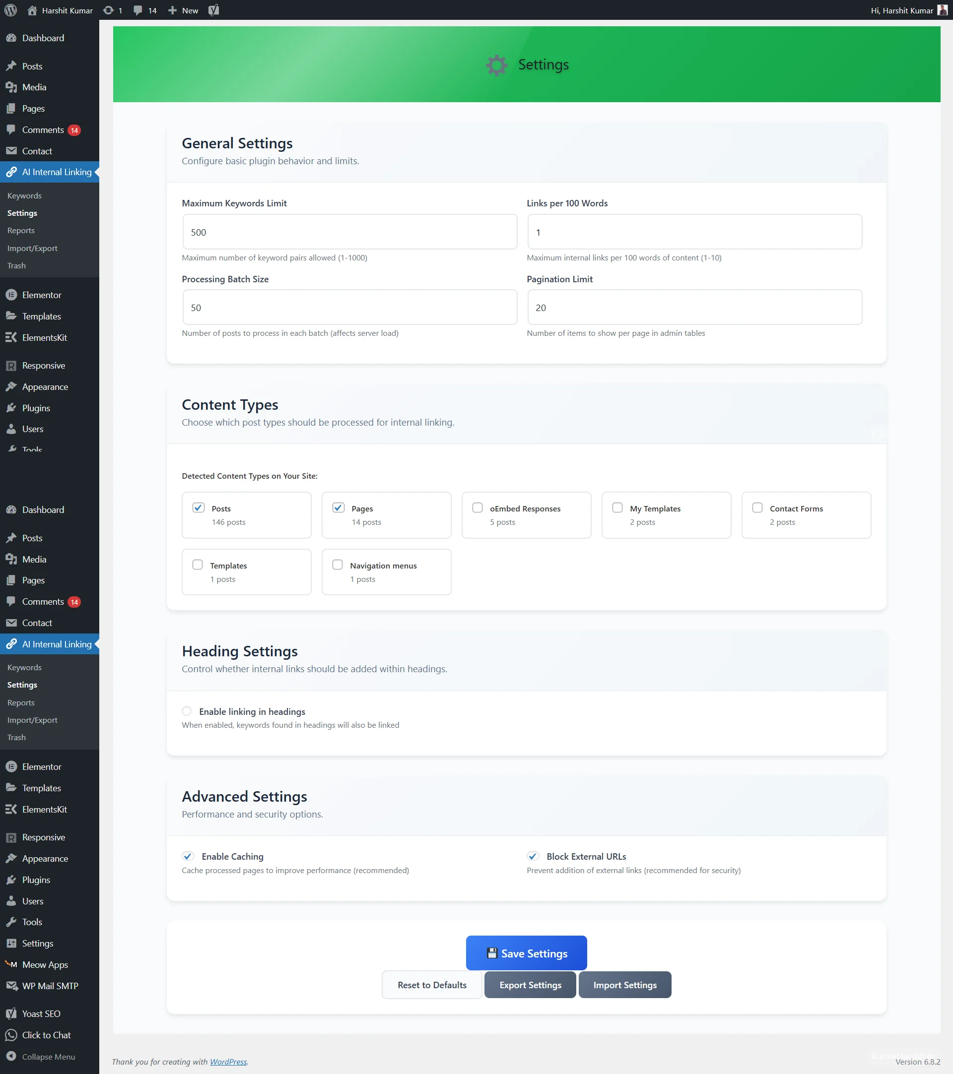 Settings Configuration Page
