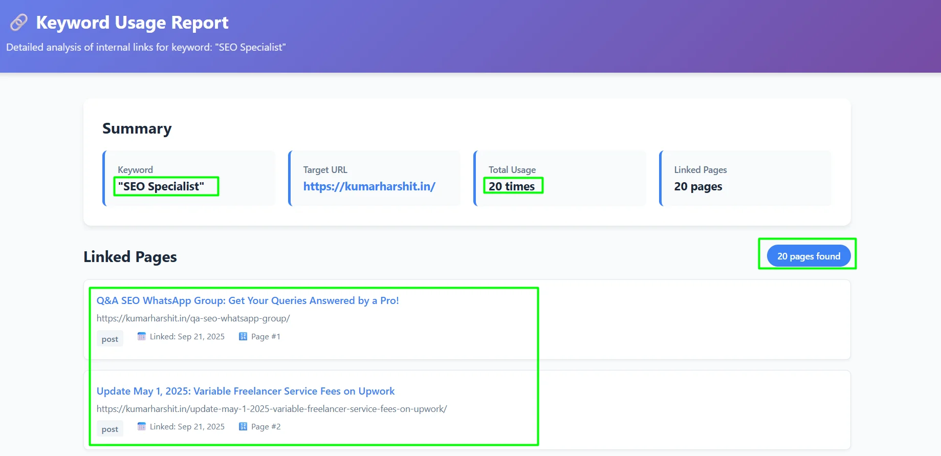 Usage Count and Analytics Details
