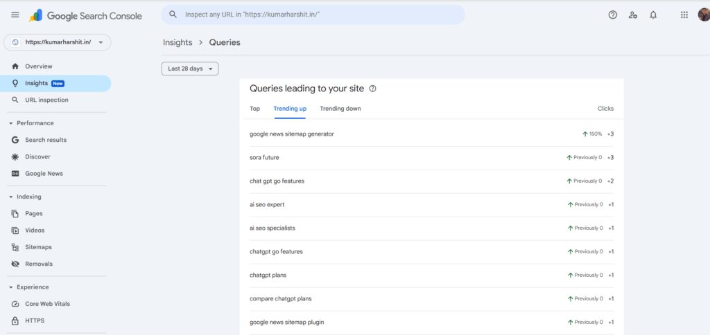 google queries insight serach console