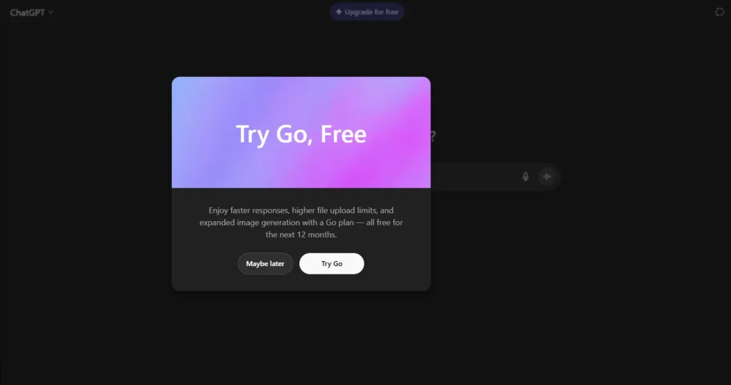 chatgptgo plan popup