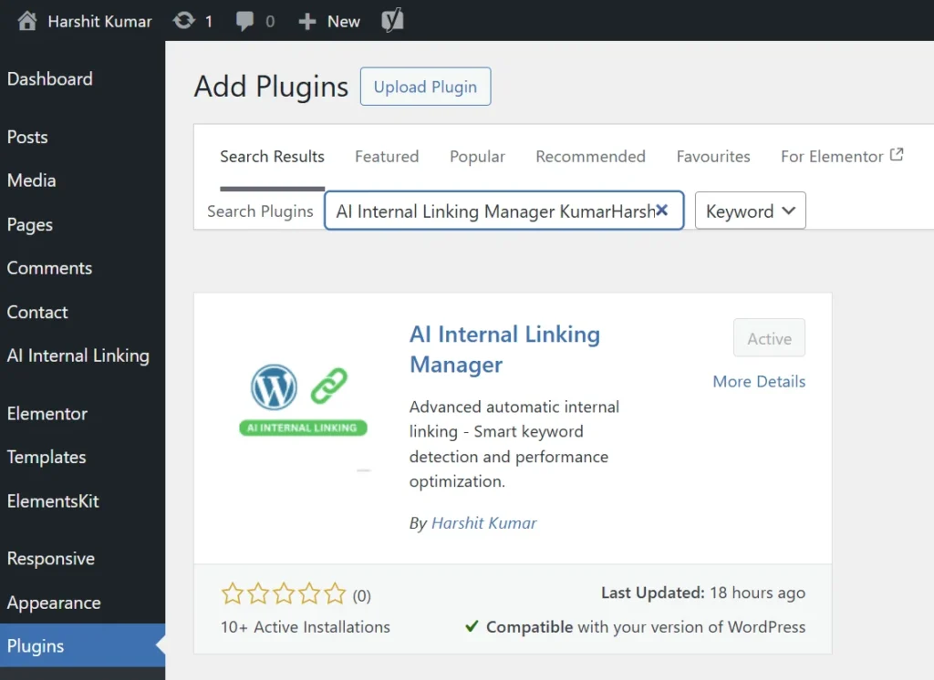 Search on wordpress AI Internal Linking Manager kumarharsh.it