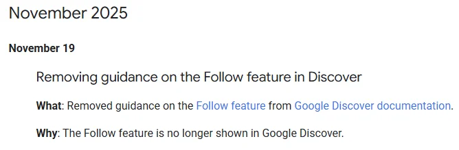 google remove follow feature from google discovery