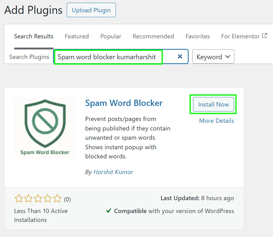 Search Spam Word Blocker in WordPress Plugin Directory