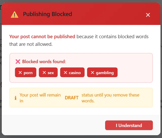 Spam Word Blocker Instant Popup Alert