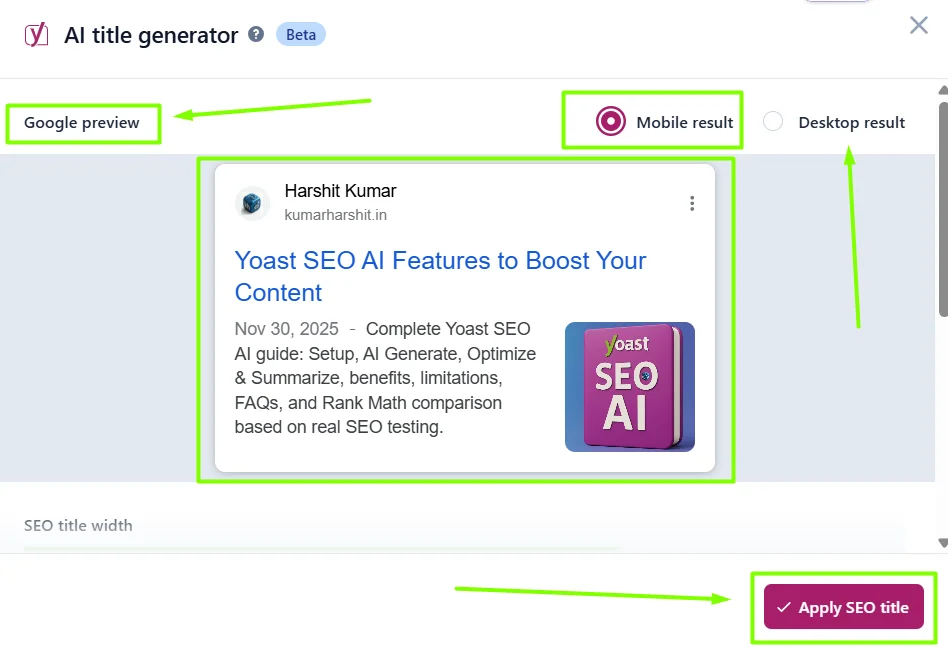yoast ai title generator preview