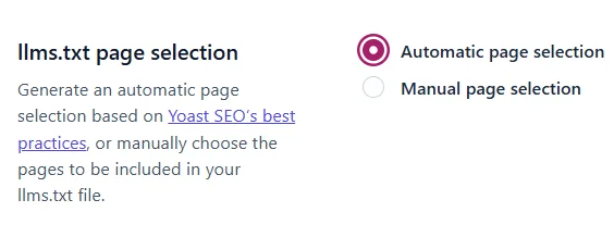 yoast llms automatic page selection