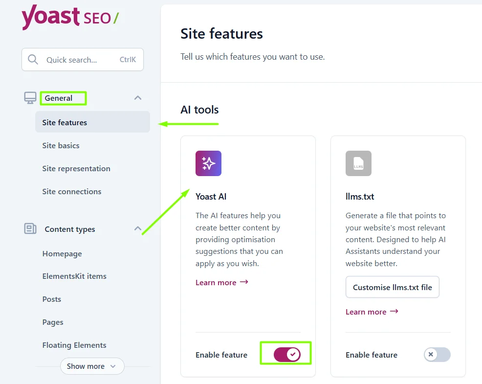 yoast seo ai enable