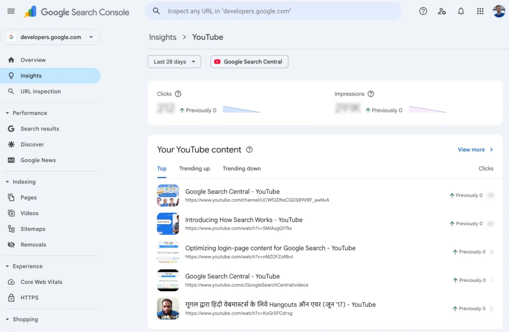 youtube social search console