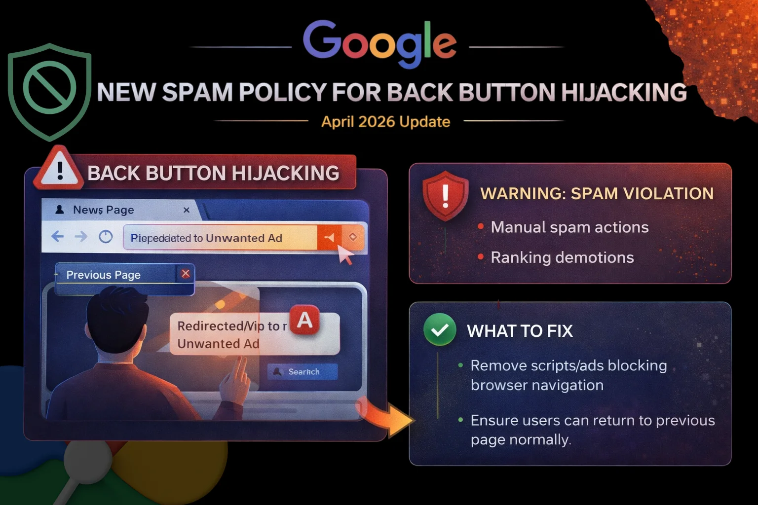 Google New Spam Policy for “Back Button Hijacking” April 2026 Update: Full Official Breakdown, Impact, Fix & Prevention Guide